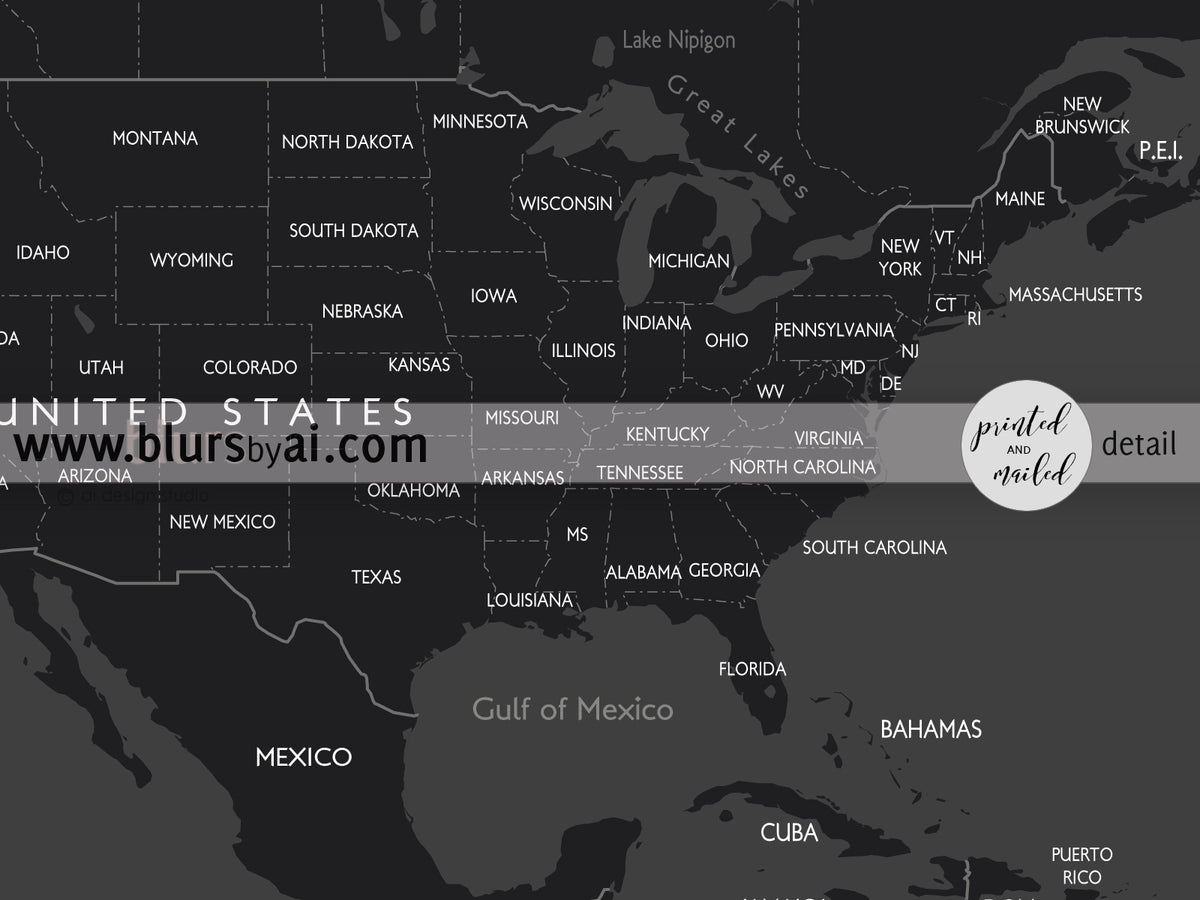 Custom map print: world map with countries and states in black and gray. "So simple"