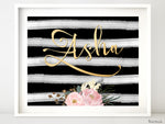 Custom name art in whimsical gold calligraphy