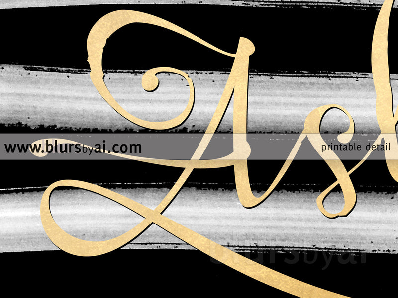 Custom name art in whimsical gold calligraphy