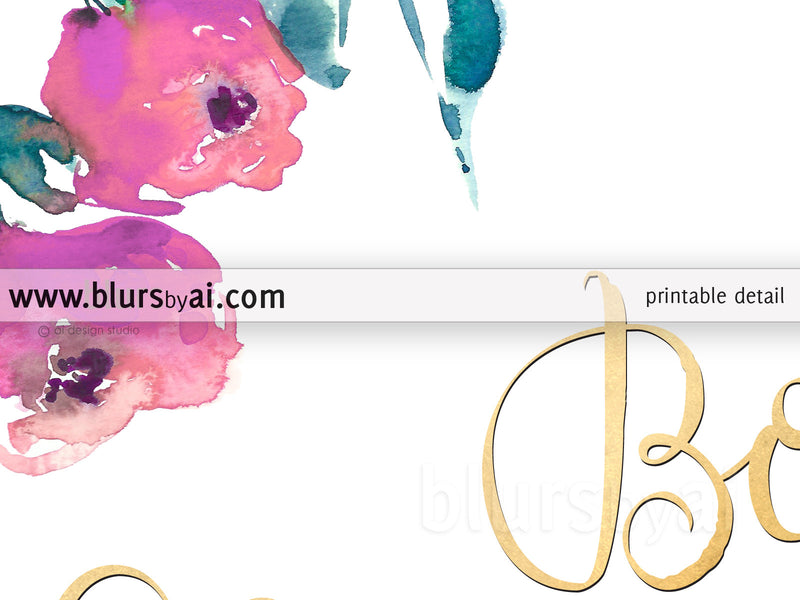 Be brave, inspirational printable quote art featuring watercolor flowers - Personal use