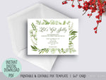 Editable pdf Christmas party invitation template: watercolor greenery "Let's Get Jolly"