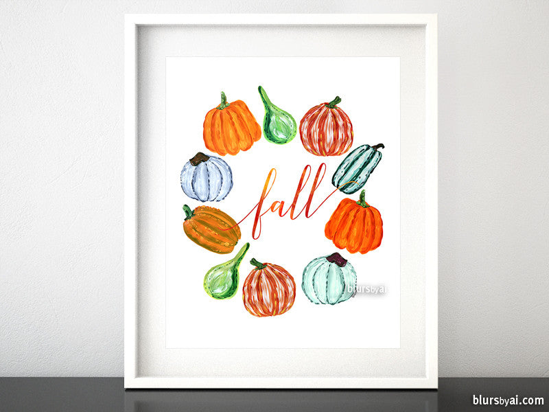 Wreath of pumpkins printable art - Personal use