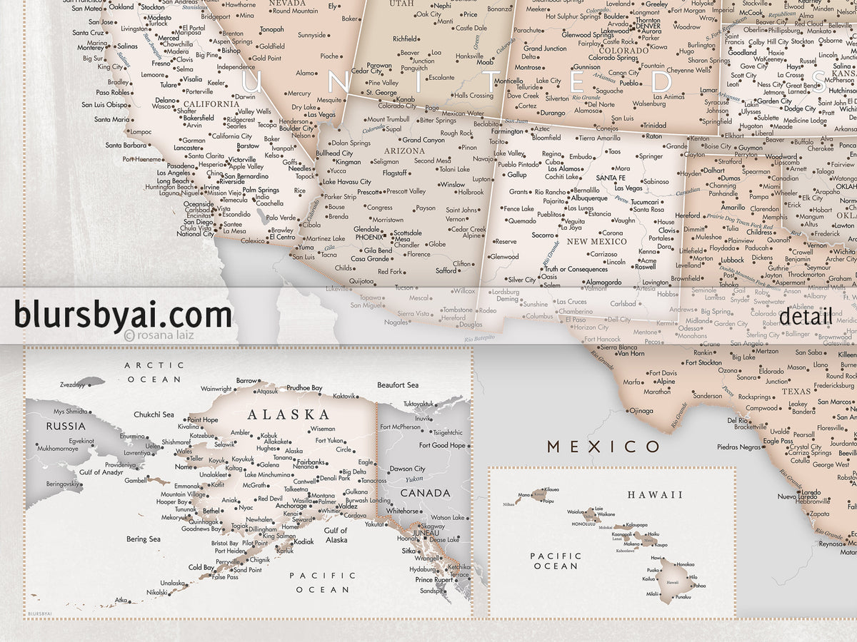 Set of two map prints on paper: USA and the world in rustic matching style. "Lucille"