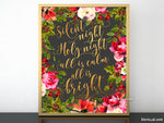 Silent night lyrics printable Christmas decor, in gold, gray and red florals