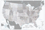 Custom US map print: highly detailed map of the US with roads. "Brennan"