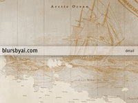 Custom world map print - highly detailed, vintage looking current world map with sea monsters and sail ships. "Mar"
