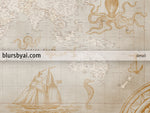 Custom large & highly detailed world map canvas print or push pin map with sea monsters and sail ships. "Mar"