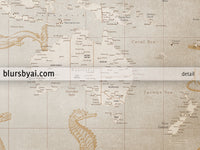 Custom world map print - highly detailed, vintage looking current world map with sea monsters and sail ships. "Mar"