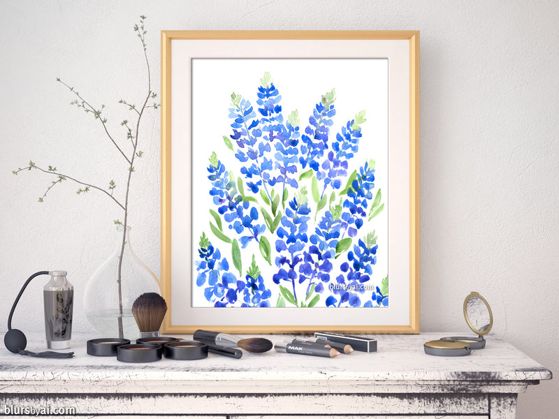 Printable watercolor illustration: Texas bluebonnets bouquet - Personal use