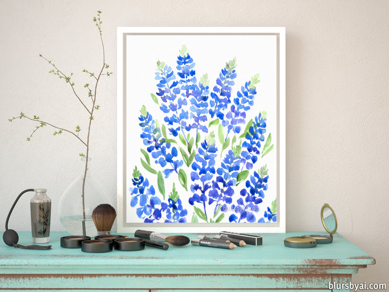Printable watercolor illustration: Texas bluebonnets bouquet - Personal use