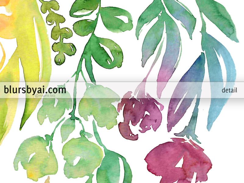 Printable floral abstract watercolor ombre bouquet, "Lindsay" - Personal use