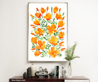 Watercolor California poppies illustration print on paper