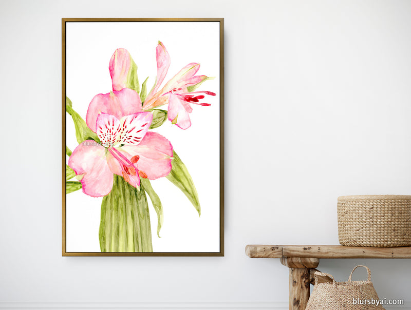 Customizable canvas print - "Pink watercolor alstroemeria"