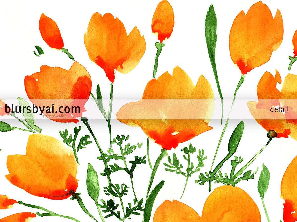 Watercolor California poppies illustration print on paper
