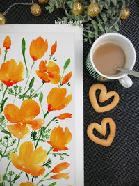 Watercolor California poppies illustration print on paper