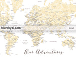 Art print on paper: custom world map with cities in elegant floral pattern. "Remy"