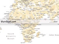 Art print on paper: custom world map with cities in elegant floral pattern. "Remy"