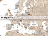 Custom print: world map with countries and states in neutral watercolor. "Abey"