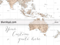 Custom world map print - highly detailed map with cities in neutral watercolor. "Abey"